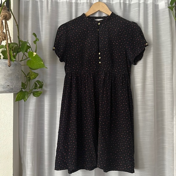 Corey Lynn Calter Black Silk Red Star Print Babydoll Dress sz 6 - Picture 1 of 6